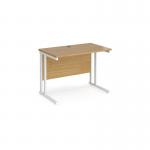 Maestro 25 straight desk 1000mm x 600mm - white cantilever leg frame and oak top