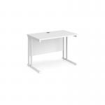 Maestro 25 straight desk 1000mm x 600mm - white cantilever leg frame, white top MC610WHWH