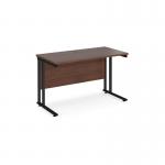 Maestro 25 straight desk 1200mm x 600mm - black cantilever leg frame and walnut top