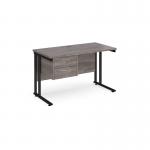 Maestro 25 straight desk 1200mm x 600mm with 2 drawer pedestal - black cantilever leg frame leg, grey oak top MC612P2KGO