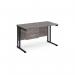 Maestro 25 straight desk 1200mm x 600mm with 2 drawer pedestal - black cantilever leg frame leg and grey oak top