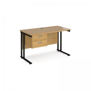 Maestro 25 straight desk 1200mm x 600mm with 2 drawer pedestal - black
