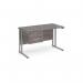 Maestro 25 straight desk 1200mm x 600mm with 2 drawer pedestal - silver cantilever leg frame leg and grey oak top