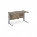 Maestro 25 straight desk 1200mm x 600mm with 2 drawer pedestal - silver cantilever leg frame, Nebraska oak top MC612P2SNO