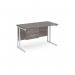 Maestro 25 straight desk 1200mm x 600mm with 2 drawer pedestal - white cantilever leg frame leg and grey oak top