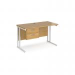 Maestro 25 straight desk 1200mm x 600mm with 2 drawer pedestal - white cantilever leg frame, oak top MC612P2WHO