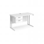Maestro 25 straight desk 1200mm x 600mm with 2 drawer pedestal - white cantilever leg frame, white top MC612P2WHWH