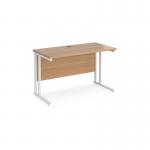 Maestro 25 straight desk 1200mm x 600mm - white cantilever leg frame and beech top