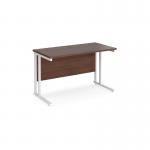 Maestro 25 straight desk 1200mm x 600mm - white cantilever leg frame, walnut top MC612WHW
