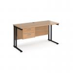 Maestro 25 straight desk 1400mm x 600mm with 2 drawer pedestal - black cantilever leg frame, beech top MC614P2KB