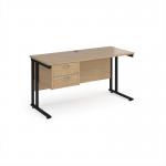 Maestro 25 straight desk 1400mm x 600mm with 2 drawer pedestal - black cantilever leg frame, Kendal oak top MC614P2KKO