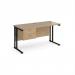 Maestro 25 straight desk 1400mm x 600mm with 2 drawer pedestal - black cantilever leg frame, Kendal oak top MC614P2KKO