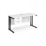 Maestro 25 straight desk 1400mm x 600mm with 2 drawer pedestal - black cantilever leg frame, white top MC614P2KWH