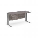 Maestro 25 straight desk 1400mm x 600mm with 2 drawer pedestal - silver cantilever leg frame leg, grey oak top MC614P2SGO