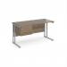 Maestro 25 straight desk 1400mm x 600mm with 2 drawer pedestal - silver cantilever leg frame, Nebraska oak top MC614P2SNO