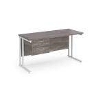 Maestro 25 straight desk 1400mm x 600mm with 2 drawer pedestal - white cantilever leg frame leg, grey oak top MC614P2WHGO