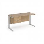 Maestro 25 straight desk 1400mm x 600mm with 2 drawer pedestal - white cantilever leg frame, Kendal oak top MC614P2WHKO