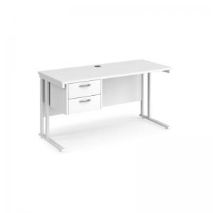 Maestro 25 straight desk 1400mm x 600mm with 2 drawer pedestal - white
