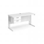 Maestro 25 straight desk 1400mm x 600mm with 2 drawer pedestal - white cantilever leg frame, white top MC614P2WHWH