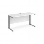 Maestro 25 straight desk 1400mm x 600mm - silver cantilever leg frame, white top MC614SWH