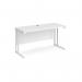 Maestro 25 straight desk 1400mm x 600mm - white cantilever leg frame, white top MC614WHWH