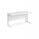 Maestro 25 straight desk 1400mm x 600mm - white cantilever leg frame, white top MC614WHWH