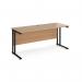 Maestro 25 straight desk 1600mm x 600mm - black cantilever leg frame, beech top MC616KB