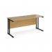 Maestro 25 straight desk 1600mm x 600mm - black cantilever leg frame, oak top MC616KO