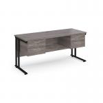 Maestro 25 straight desk 1600mm x 600mm with two x 2 drawer pedestals - black cantilever leg frame leg, grey oak top MC616P22KGO