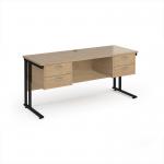 Maestro 25 straight desk 1600mm x 600mm with two x 2 drawer pedestals - black cantilever leg frame, Kendal oak top MC616P22KKO