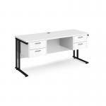 Maestro 25 straight desk 1600mm x 600mm with two x 2 drawer pedestals - black cantilever leg frame, white top MC616P22KWH