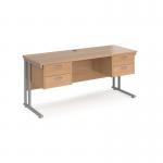 Maestro 25 straight desk 1600mm x 600mm with two x 2 drawer pedestals - silver cantilever leg frame, beech top MC616P22SB