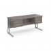 Maestro 25 straight desk 1600mm x 600mm with two x 2 drawer pedestals - silver cantilever leg frame leg and grey oak top