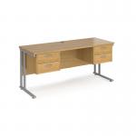 Maestro 25 straight desk 1600mm x 600mm with two x 2 drawer pedestals - silver cantilever leg frame, oak top MC616P22SO