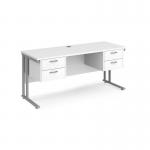 Maestro 25 straight desk 1600mm x 600mm with two x 2 drawer pedestals - silver cantilever leg frame, white top MC616P22SWH