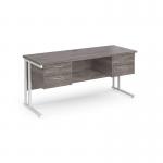 Maestro 25 straight desk 1600mm x 600mm with two x 2 drawer pedestals - white cantilever leg frame leg, grey oak top MC616P22WHGO