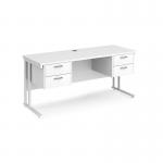 Maestro 25 straight desk 1600mm x 600mm with two x 2 drawer pedestals - white cantilever leg frame, white top MC616P22WHWH