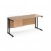 Maestro 25 straight desk 1600mm x 600mm with 2 drawer pedestal - black cantilever leg frame, beech top MC616P2KB