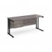 Maestro 25 straight desk 1600mm x 600mm with 2 drawer pedestal - black cantilever leg frame leg and grey oak top