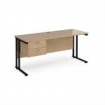 Maestro 25 straight desk 1600mm x 600mm with 2 drawer pedestal - black cantilever leg frame, Kendal oak top MC616P2KKO