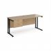 Maestro 25 straight desk 1600mm x 600mm with 2 drawer pedestal - black cantilever leg frame, Kendal oak top MC616P2KKO