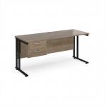 Maestro 25 straight desk 1600mm x 600mm with 2 drawer pedestal - black cantilever leg frame, Nebraska oak top MC616P2KNO