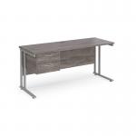 Maestro 25 straight desk 1600mm x 600mm with 2 drawer pedestal - silver cantilever leg frame leg, grey oak top MC616P2SGO