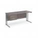 Maestro 25 straight desk 1600mm x 600mm with 2 drawer pedestal - silver cantilever leg frame leg and grey oak top