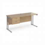 Maestro 25 straight desk 1600mm x 600mm with 2 drawer pedestal - silver cantilever leg frame, Kendal oak top MC616P2SKO