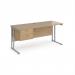Maestro 25 straight desk 1600mm x 600mm with 2 drawer pedestal - silver cantilever leg frame, Kendal oak top MC616P2SKO