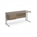 Maestro 25 straight desk 1600mm x 600mm with 2 drawer pedestal - silver cantilever leg frame, Nebraska oak top MC616P2SNO