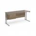Maestro 25 straight desk 1600mm x 600mm with 2 drawer pedestal - silver cantilever leg frame, Nebraska oak top MC616P2SNO
