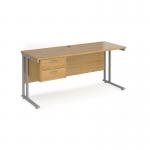 Maestro 25 straight desk 1600mm x 600mm with 2 drawer pedestal - silver cantilever leg frame, oak top MC616P2SO