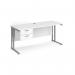 Maestro 25 straight desk 1600mm x 600mm with 2 drawer pedestal - silver cantilever leg frame, white top MC616P2SWH